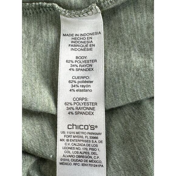 Weekends By Chico's Women's Tunic Top Size 2 Lg 3/4 Sleeves Green Striped V Neck - Picture 9 of 13